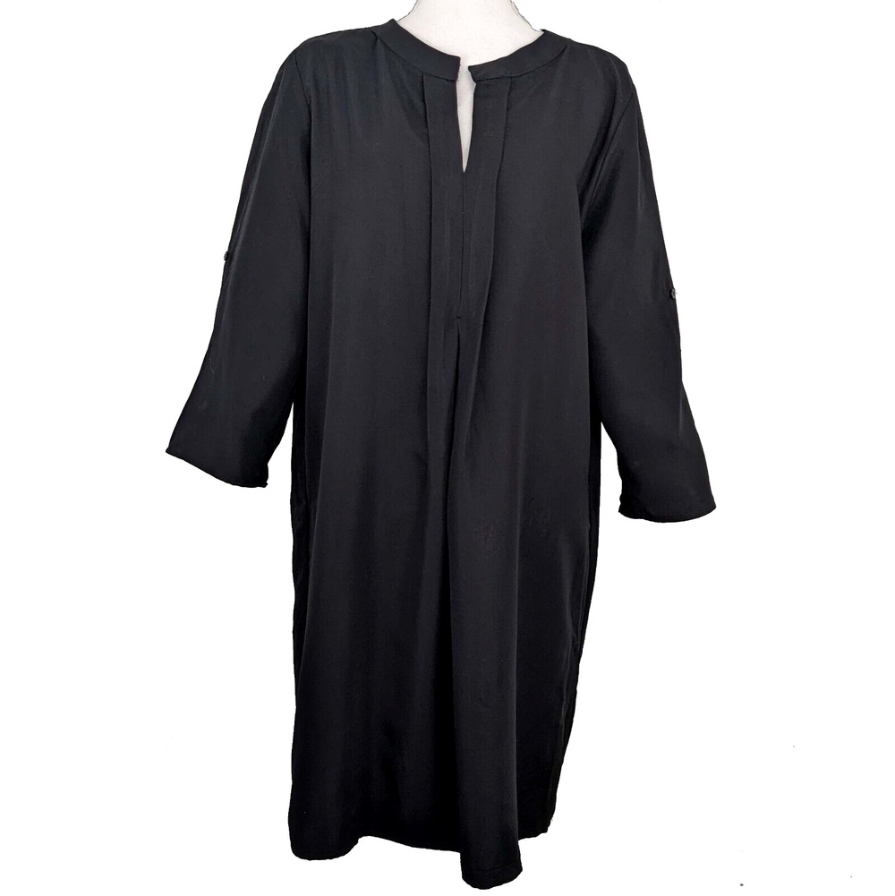 NWT Max Studio Womens XL Black Roll Tab Sleeve Pullover Shift Dress